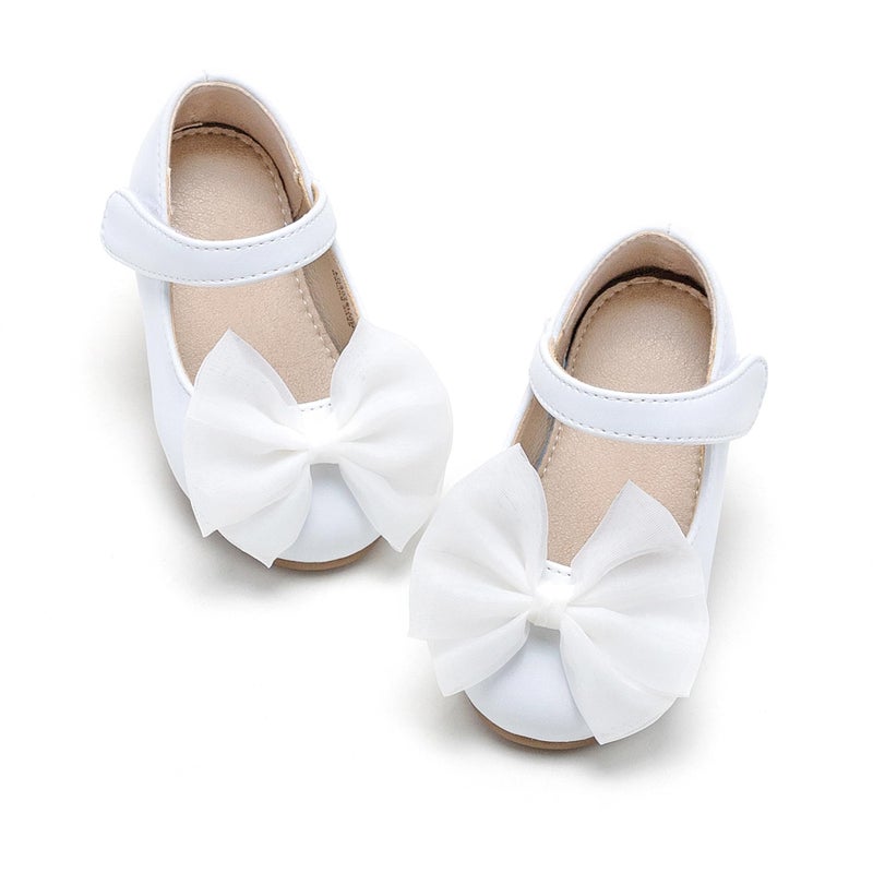 THEE BRON Girls Mary Jane Ballet Flats with Bow Toddler Dress Shoes for Party Outfits(G06 White/7M) - Image 1